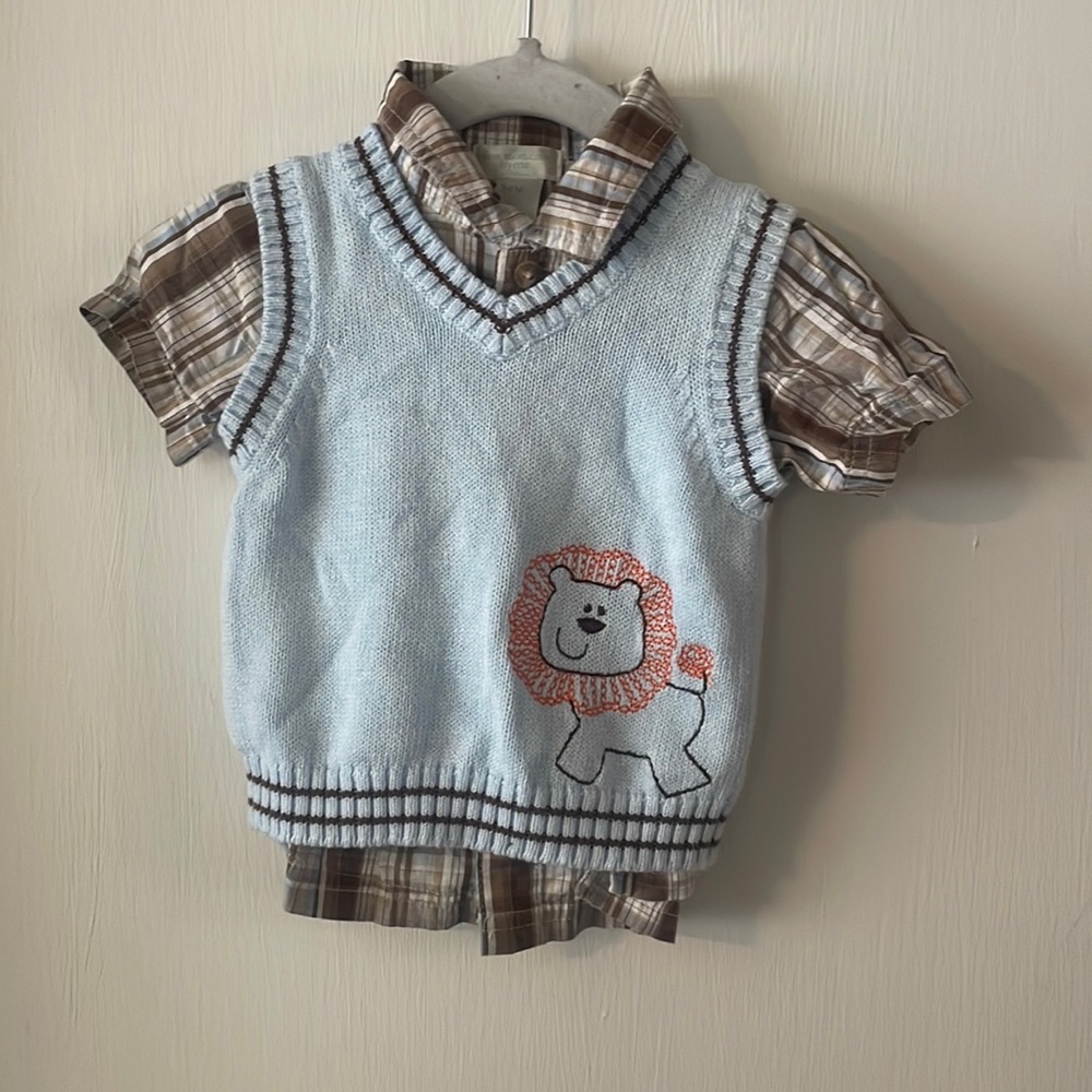 First Moments layette 2 piece button up& vest combo